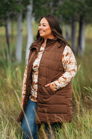 Harlow Long Vest - Brown