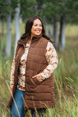 Harlow Long Vest - Brown