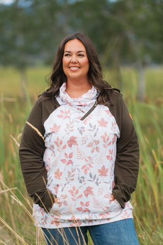 Classic Zoey ZipCowl Sweatshirt - Autumn Leaves and Olive