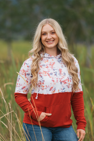 Hailey Pullover Hoodie - Autumn Watercolor and Brick