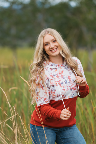 Hailey Pullover Hoodie - Autumn Watercolor and Brick