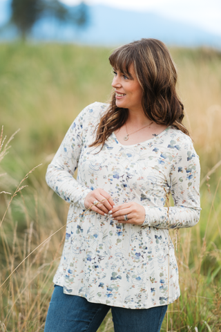 Long Sleeve Sarah Ruffle Top - Olive Meadow