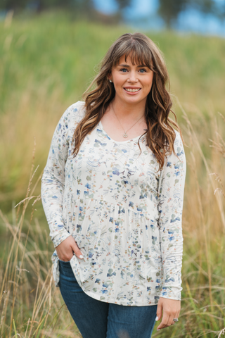 Long Sleeve Sarah Ruffle Top - Olive Meadow
