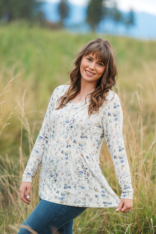 Long Sleeve Sarah Ruffle Top - Olive Meadow