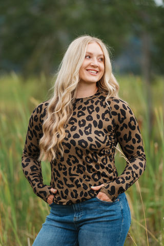 Blair Long Sleeve Top - Olive Animal Print