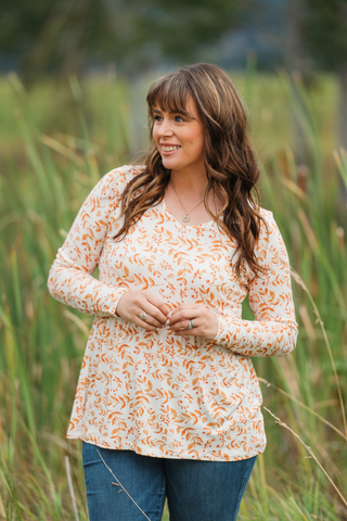 Long Sleeve Sarah Ruffle Top - Autumn Vines