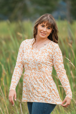 Long Sleeve Sarah Ruffle Top - Autumn Vines