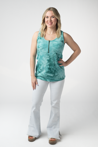 Mila Zipper Tank - Teal Tie Dye