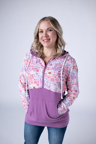 Halfzip Hoodie - Coral Sunset Floral and Mauve