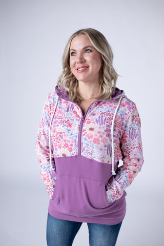 Halfzip Hoodie - Coral Sunset Floral and Mauve