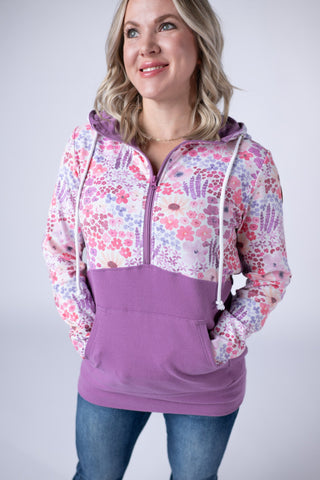Halfzip Hoodie - Coral Sunset Floral and Mauve