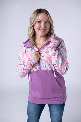 Halfzip Hoodie - Coral Sunset Floral and Mauve