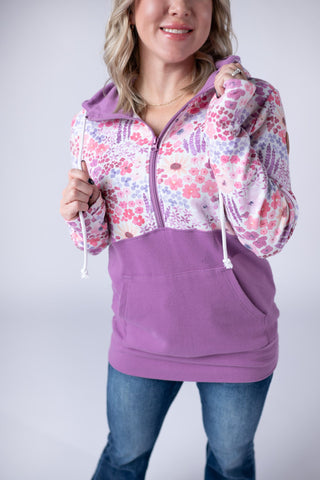 Halfzip Hoodie - Coral Sunset Floral and Mauve