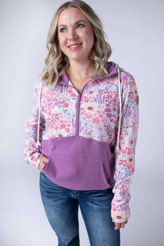 Halfzip Hoodie - Coral Sunset Floral and Mauve