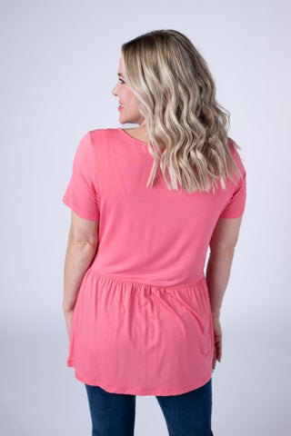 Sarah Ruffle Short Sleeve - Sun Kissed Coral