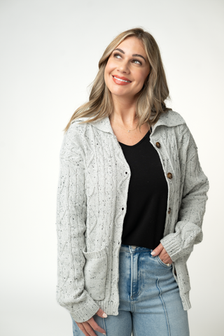 Confetti Dot Cable Cardigan Jacket - Grey