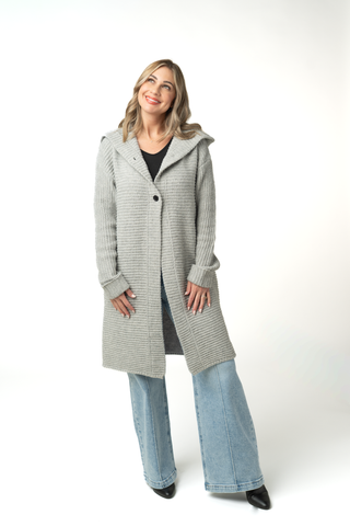 Lillian Long Hooded Cardigan - Grey