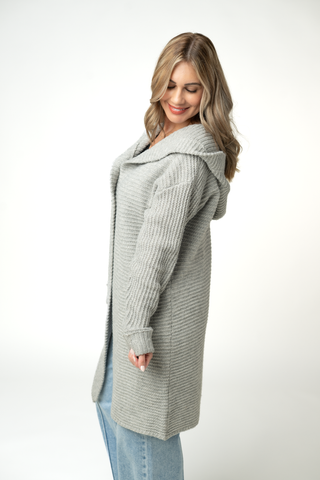 Lillian Long Hooded Cardigan - Grey