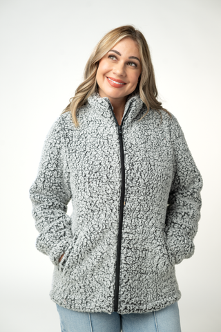 Two Tone Fullzip Sherpa - Charcoal and White