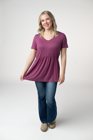 Sarah Ruffle Short Sleeve - Mulberry