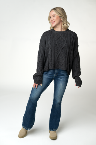 Cable Knit Sweater - Charcoal