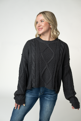 Cable Knit Sweater - Charcoal
