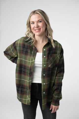 Finley Plaid Top - Olive and Brown