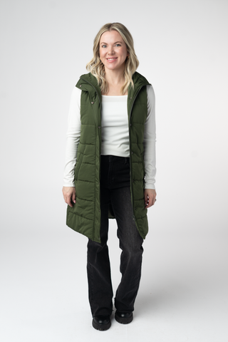 Harlow Long Vest - Dark Olive