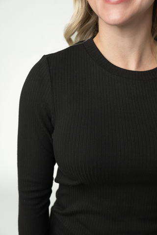 Reese Ribbed Long Sleeve Top - Black