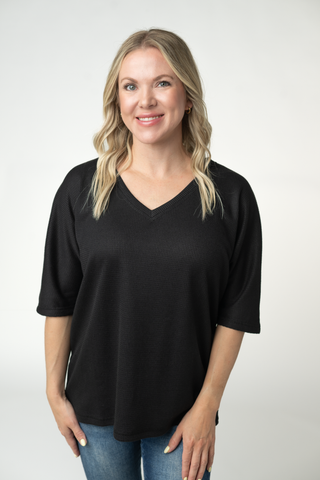 Emerson Waffle Top - Black