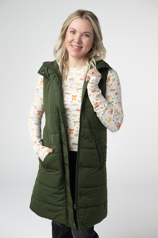 Harlow Long Vest - Dark Olive