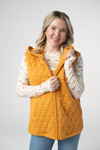 Heather Geometric Hooded Vest - Mustard