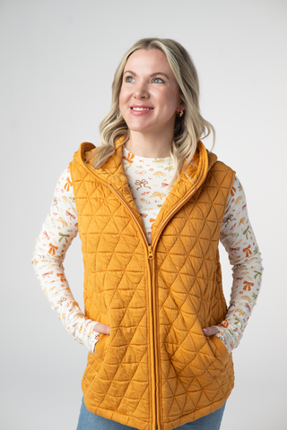 Heather Geometric Hooded Vest - Mustard