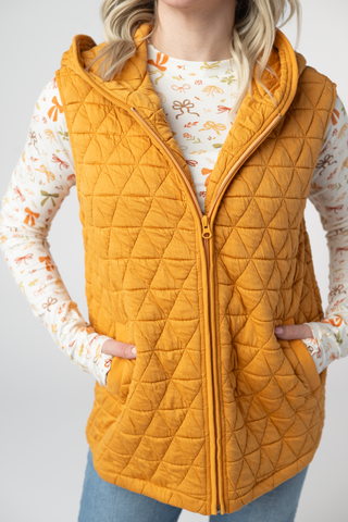 Heather Geometric Hooded Vest - Mustard