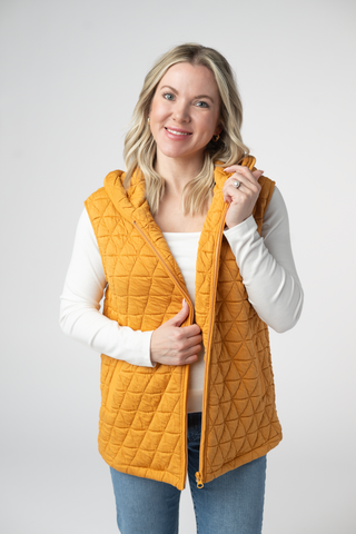 Heather Geometric Hooded Vest - Mustard
