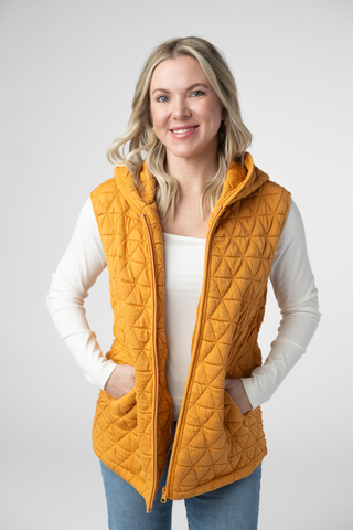 Heather Geometric Hooded Vest - Mustard