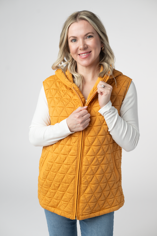 Heather Geometric Hooded Vest - Mustard