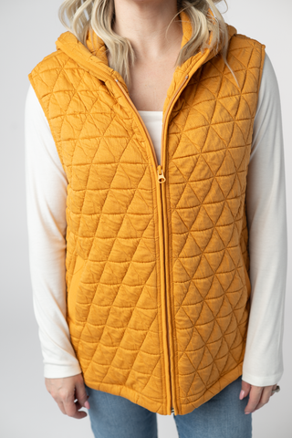 Heather Geometric Hooded Vest - Mustard