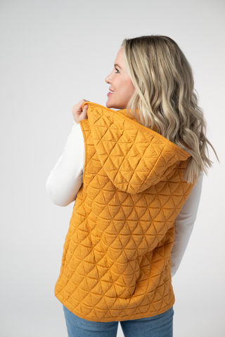 Heather Geometric Hooded Vest - Mustard
