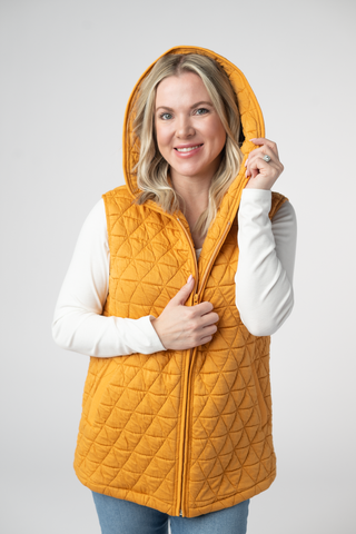 Heather Geometric Hooded Vest - Mustard