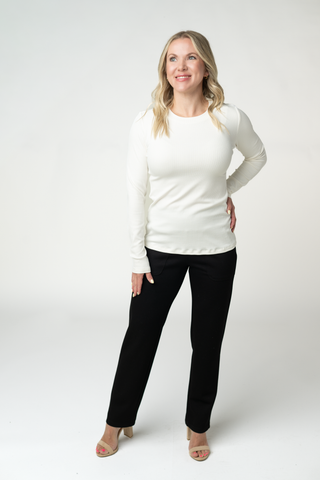 Reese Ribbed Long Sleeve Top - Ivory