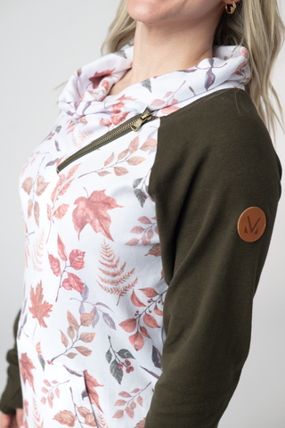 Classic Zoey ZipCowl Sweatshirt - Autumn Leaves and Olive