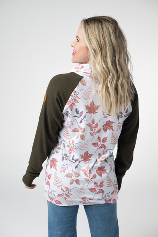 Classic Zoey ZipCowl Sweatshirt - Autumn Leaves and Olive