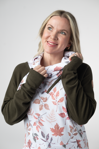 Classic Zoey ZipCowl Sweatshirt - Autumn Leaves and Olive