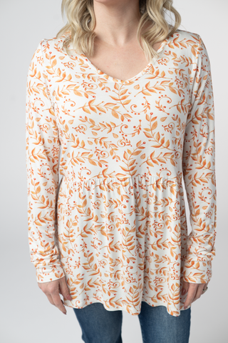 Long Sleeve Sarah Ruffle Top - Autumn Vines