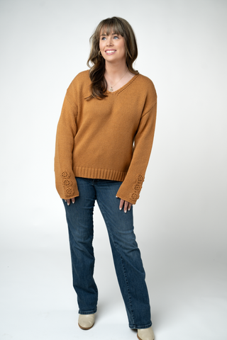 Crochet Sleeve Top - Camel