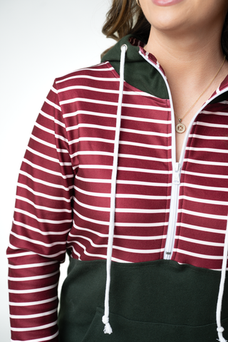 Soft Classic HalfZip Hoodie - Evergreen and Burgundy Stripes