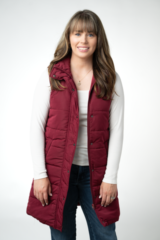 Harlow Long Vest - Burgundy
