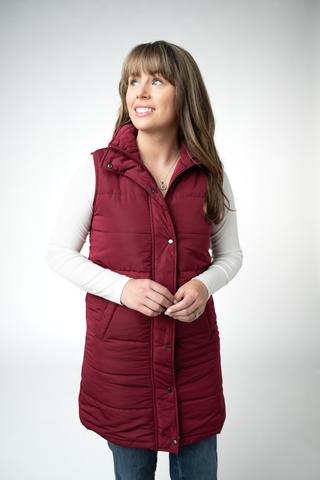 Harlow Long Vest - Burgundy