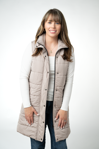 Harlow Long Vest - Latte